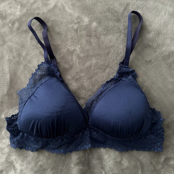 aerie Other - EUC Aerie Bralette Bra Lace Stretch Cross Back Embroidery Floral Deep Blue Sz M